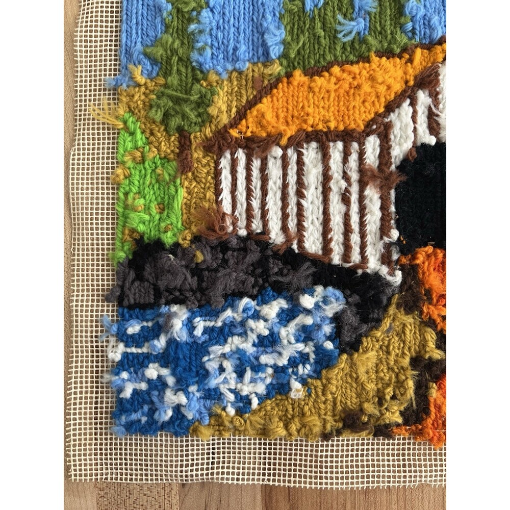 Vintage 60s 70s Completed Needlepoint Covered Bridge Small 10" x 10" - Picture 9 of 9